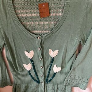Nick and Me Crocheted Lace Back Cardigan Size M